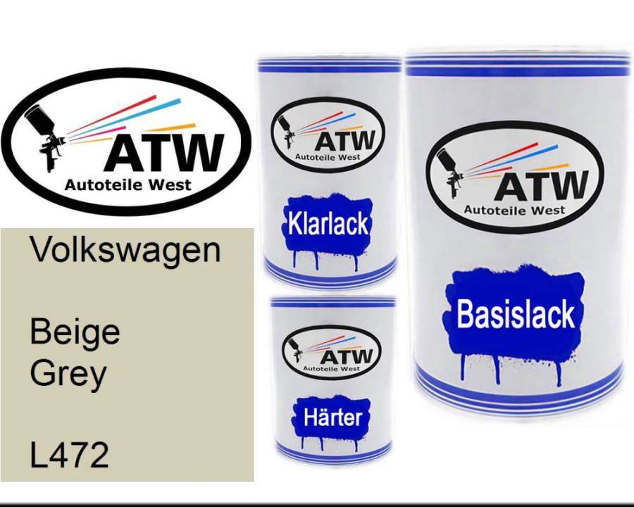 Volkswagen, Beige Grey, L472: 500ml Lackdose + 500ml Klarlack + 250ml Härter - Set, von ATW Autoteile West.